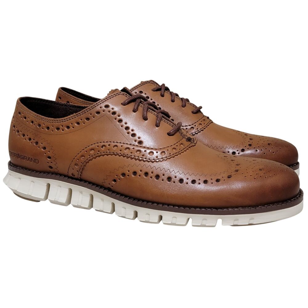 Cole Haan Men Zerogrand Wingtip Oxfords Size US 7.5M British Tan Leather